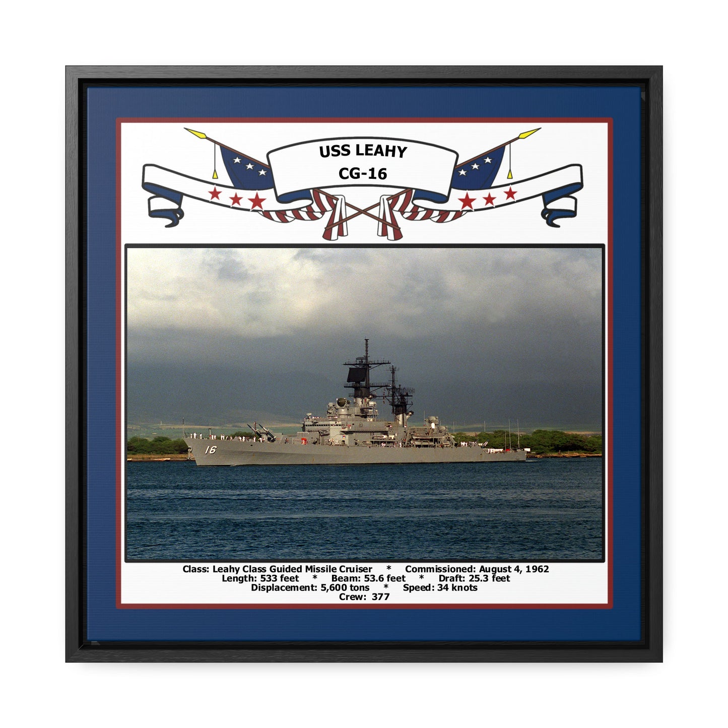 USS Leahy CG-16 Navy Floating Frame Photo Front View