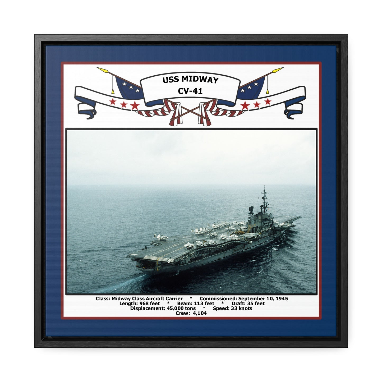 USS Midway CV-41 Navy Floating Frame Photo Front View