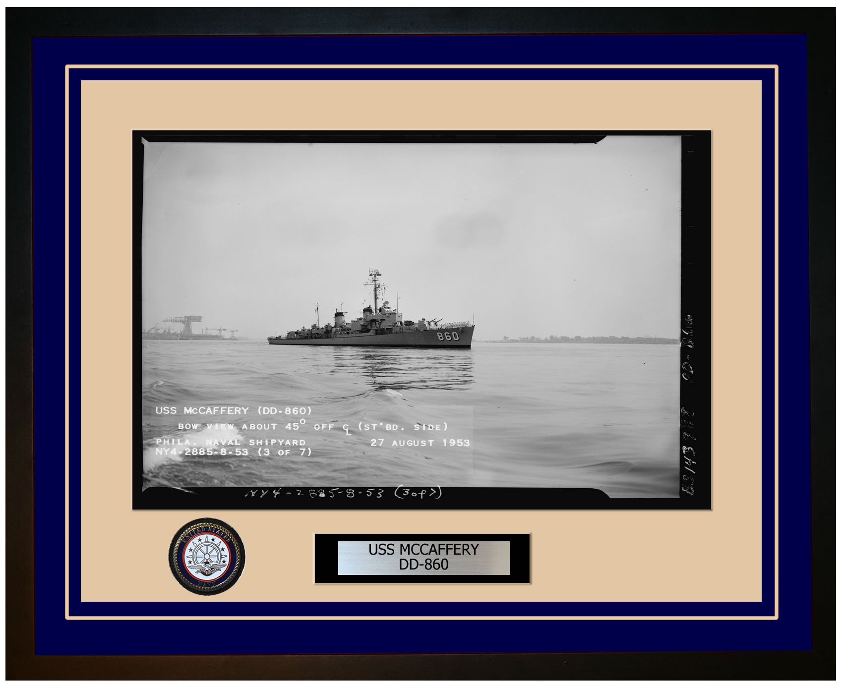 USS MCCAFFERY DD-860 Framed Navy Ship Photo Blue