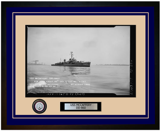 USS MCCAFFERY DD-860 Framed Navy Ship Photo Blue
