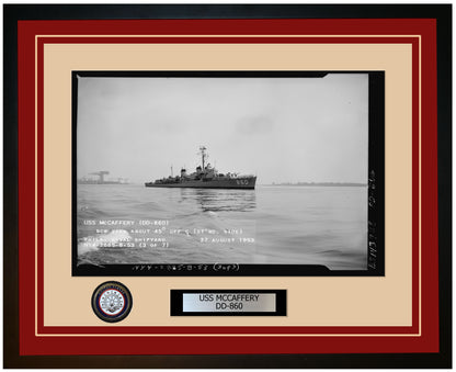 USS MCCAFFERY DD-860 Framed Navy Ship Photo Burgundy