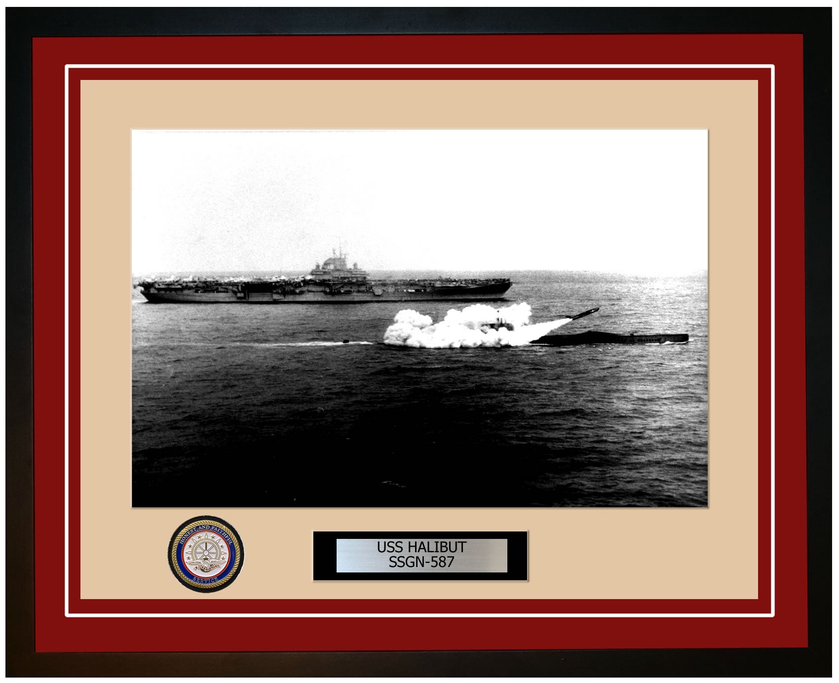 USS Halibut SSGN-587 Framed Navy Ship Photo Burgundy