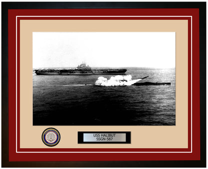 USS Halibut SSGN-587 Framed Navy Ship Photo Burgundy