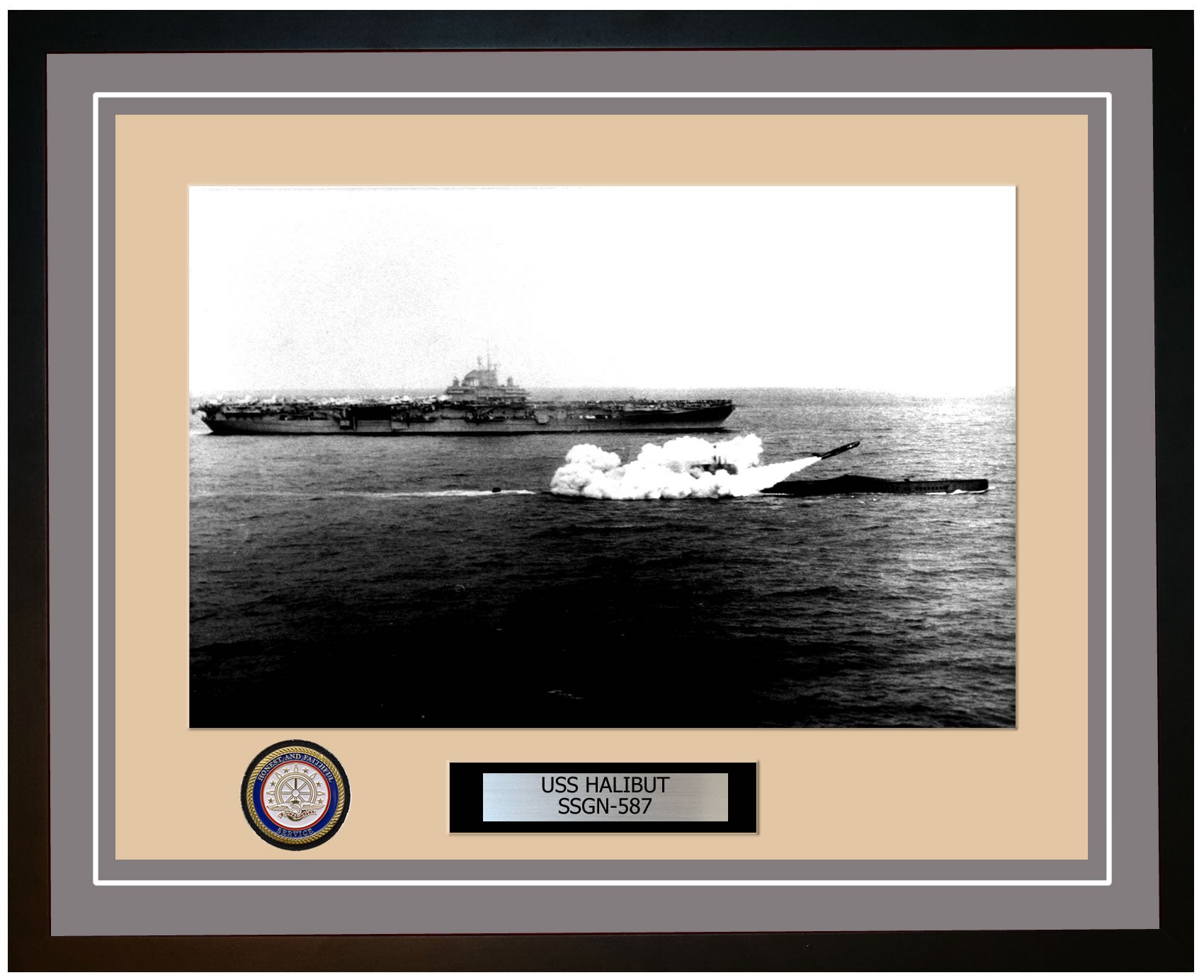 USS Halibut SSGN-587 Framed Navy Ship Photo Grey