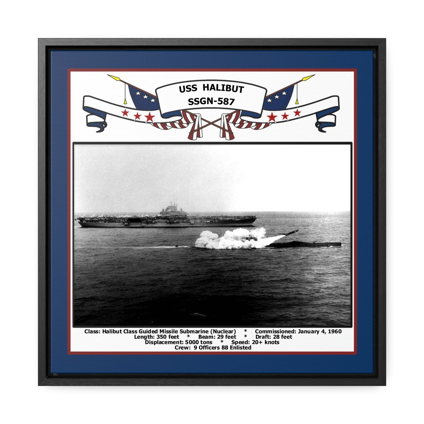 USS Halibut SSGN-587 Navy Floating Frame Photo Front View