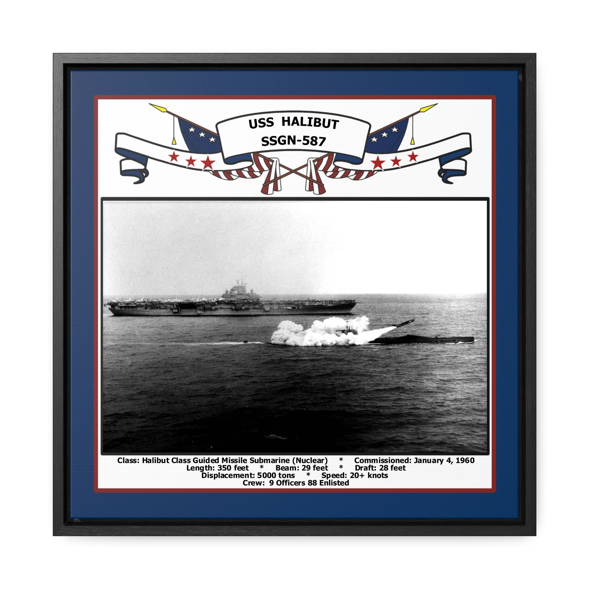 USS Halibut SSGN-587 Navy Floating Frame Photo Front View