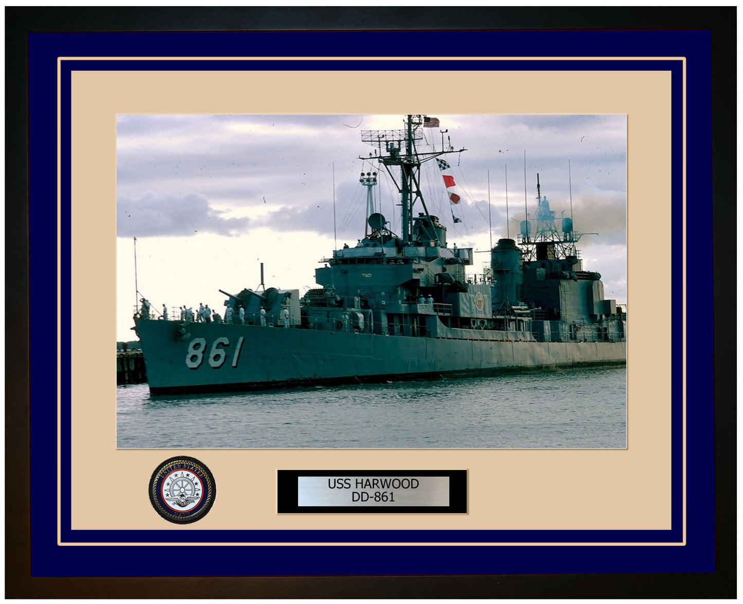 USS HARWOOD DD-861 Framed Navy Ship Photo Blue
