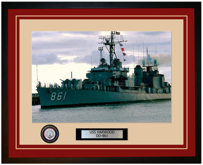 USS HARWOOD DD-861 Framed Navy Ship Photo Burgundy