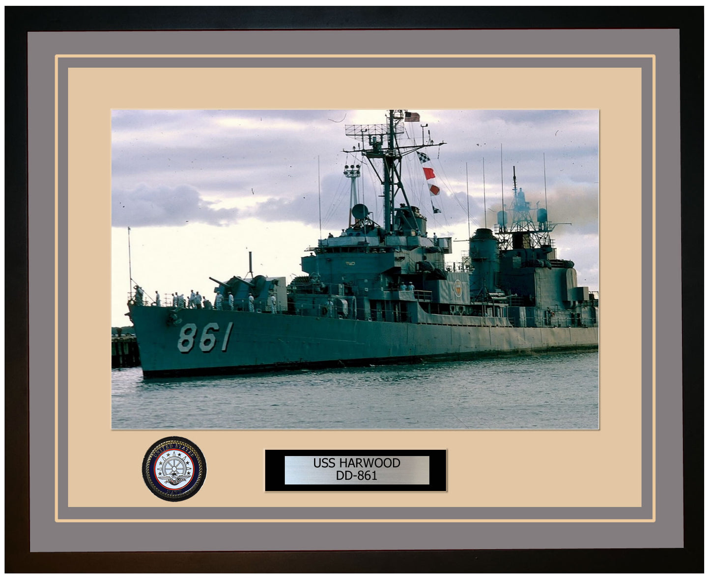 USS HARWOOD DD-861 Framed Navy Ship Photo Grey