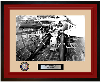 USS Halibut SSGN-587 Framed Navy Ship Photo Burgundy