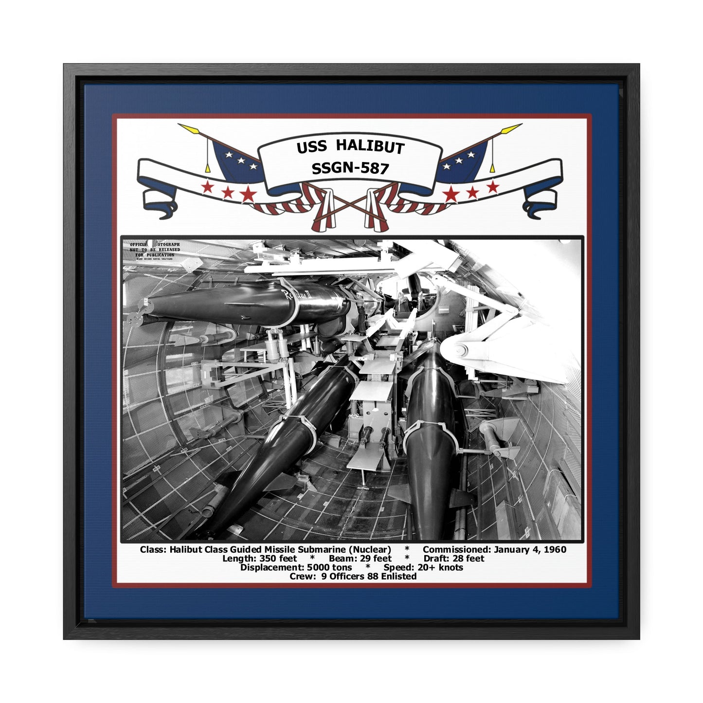 USS Halibut SSGN-587 Navy Floating Frame Photo Front View