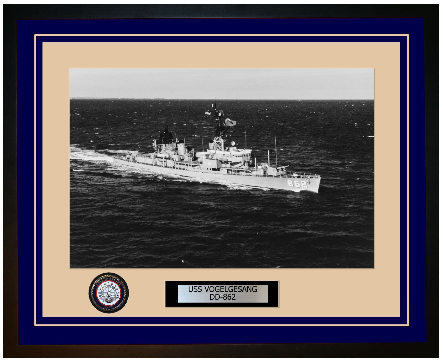 USS VOGELGESANG DD-862 Framed Navy Ship Photo Blue