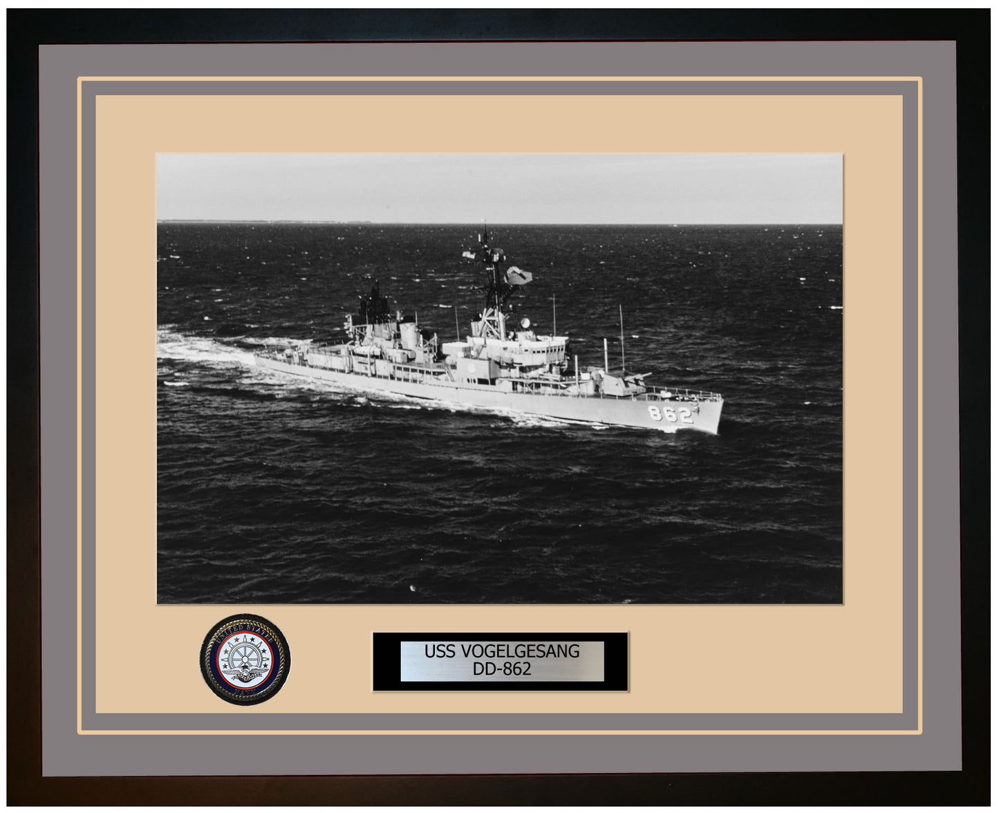 USS VOGELGESANG DD-862 Framed Navy Ship Photo Grey