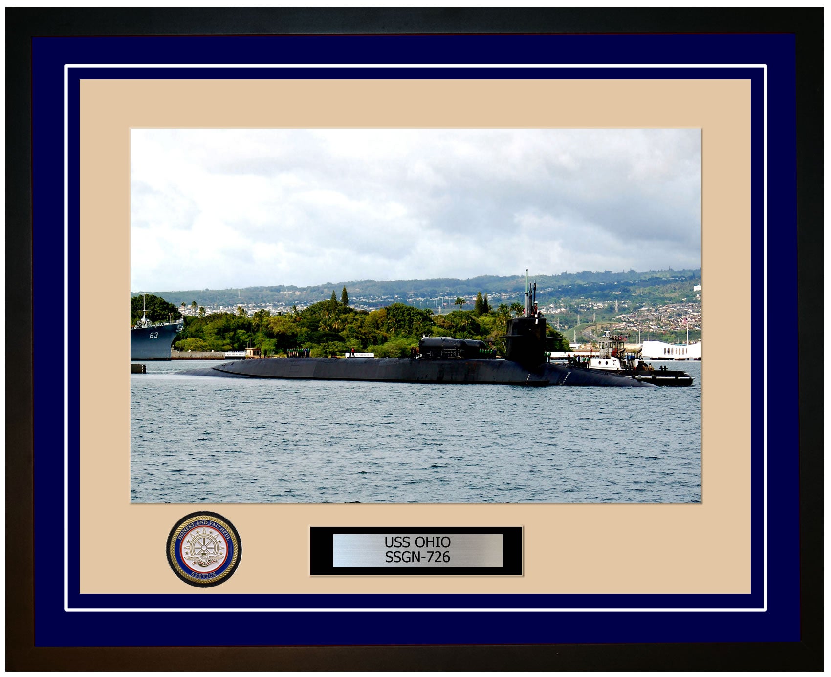 USS Ohio SSGN-726 Framed Navy Ship Photo Blue