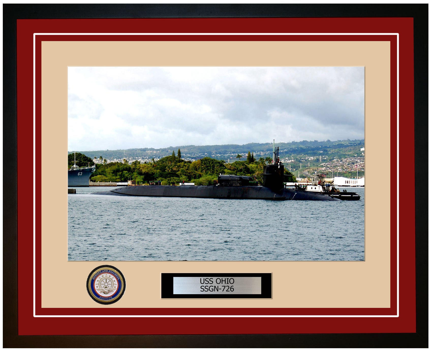 USS Ohio SSGN-726 Framed Navy Ship Photo Burgundy