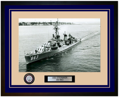 USS STEINAKER DD-863 Framed Navy Ship Photo Blue
