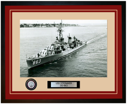 USS STEINAKER DD-863 Framed Navy Ship Photo Burgundy