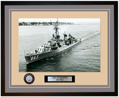 USS STEINAKER DD-863 Framed Navy Ship Photo Grey