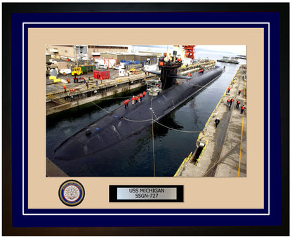 USS Michigan SSGN-727 Framed Navy Ship Photo Blue