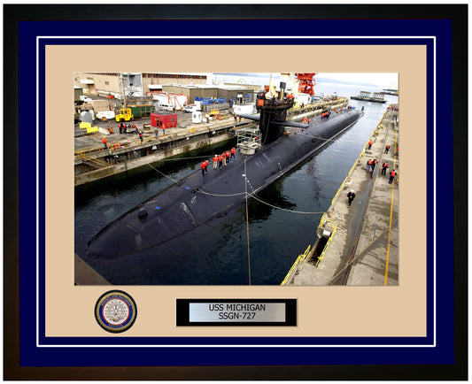 USS Michigan SSGN-727 Framed Navy Ship Photo Blue