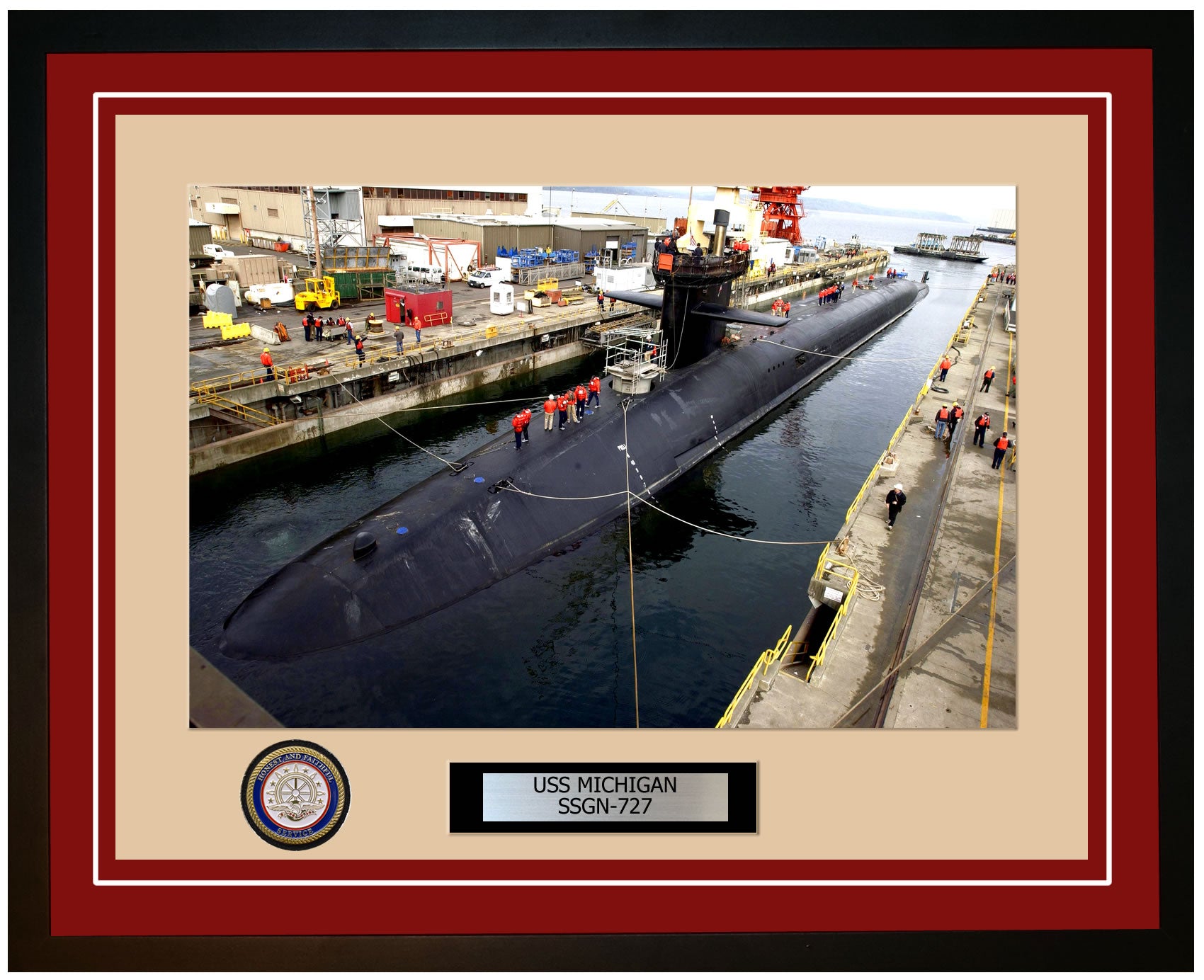 USS Michigan SSGN-727 Framed Navy Ship Photo Burgundy