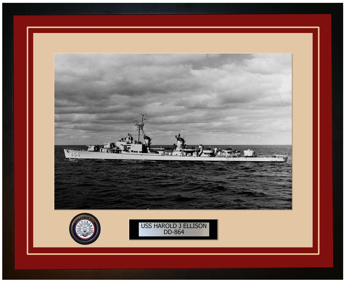USS HAROLD J ELLISON DD-864 Framed Navy Ship Photo Burgundy