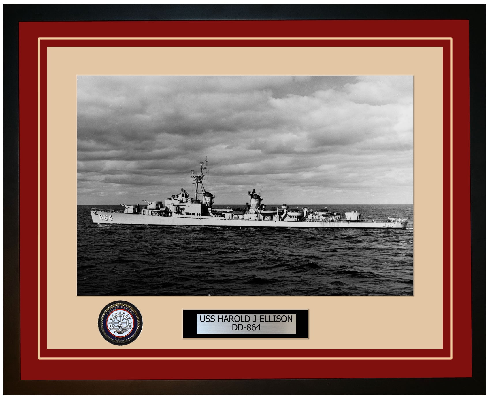 USS HAROLD J ELLISON DD-864 Framed Navy Ship Photo Burgundy