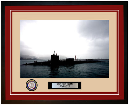 USS Michigan SSGN-727 Framed Navy Ship Photo Burgundy