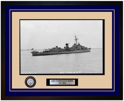 USS CHARLES R WARE DD-865 Framed Navy Ship Photo Blue