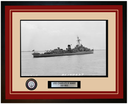 USS CHARLES R WARE DD-865 Framed Navy Ship Photo Burgundy