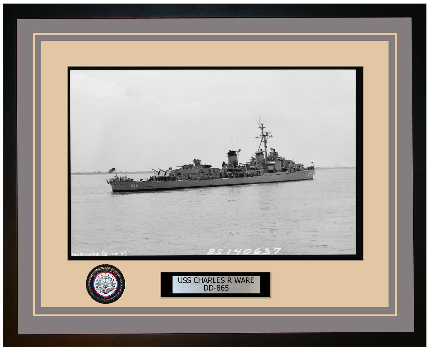 USS CHARLES R WARE DD-865 Framed Navy Ship Photo Grey