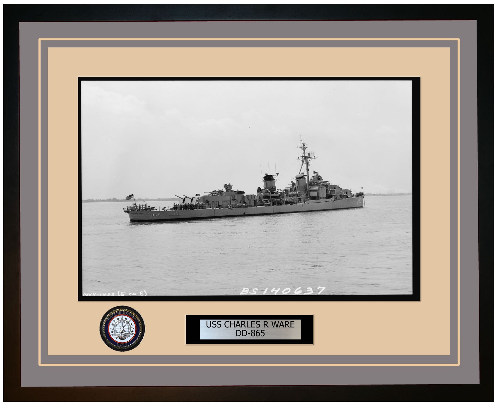 USS CHARLES R WARE DD-865 Framed Navy Ship Photo Grey