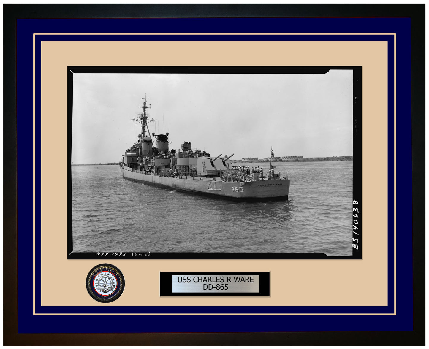 USS CHARLES R WARE DD-865 Framed Navy Ship Photo Blue
