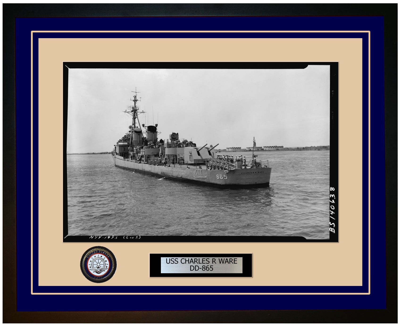 USS CHARLES R WARE DD-865 Framed Navy Ship Photo Blue