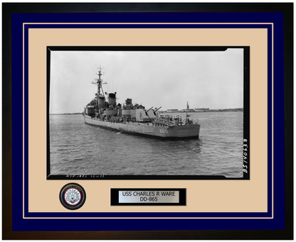 USS CHARLES R WARE DD-865 Framed Navy Ship Photo Blue