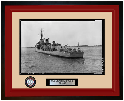 USS CHARLES R WARE DD-865 Framed Navy Ship Photo Burgundy