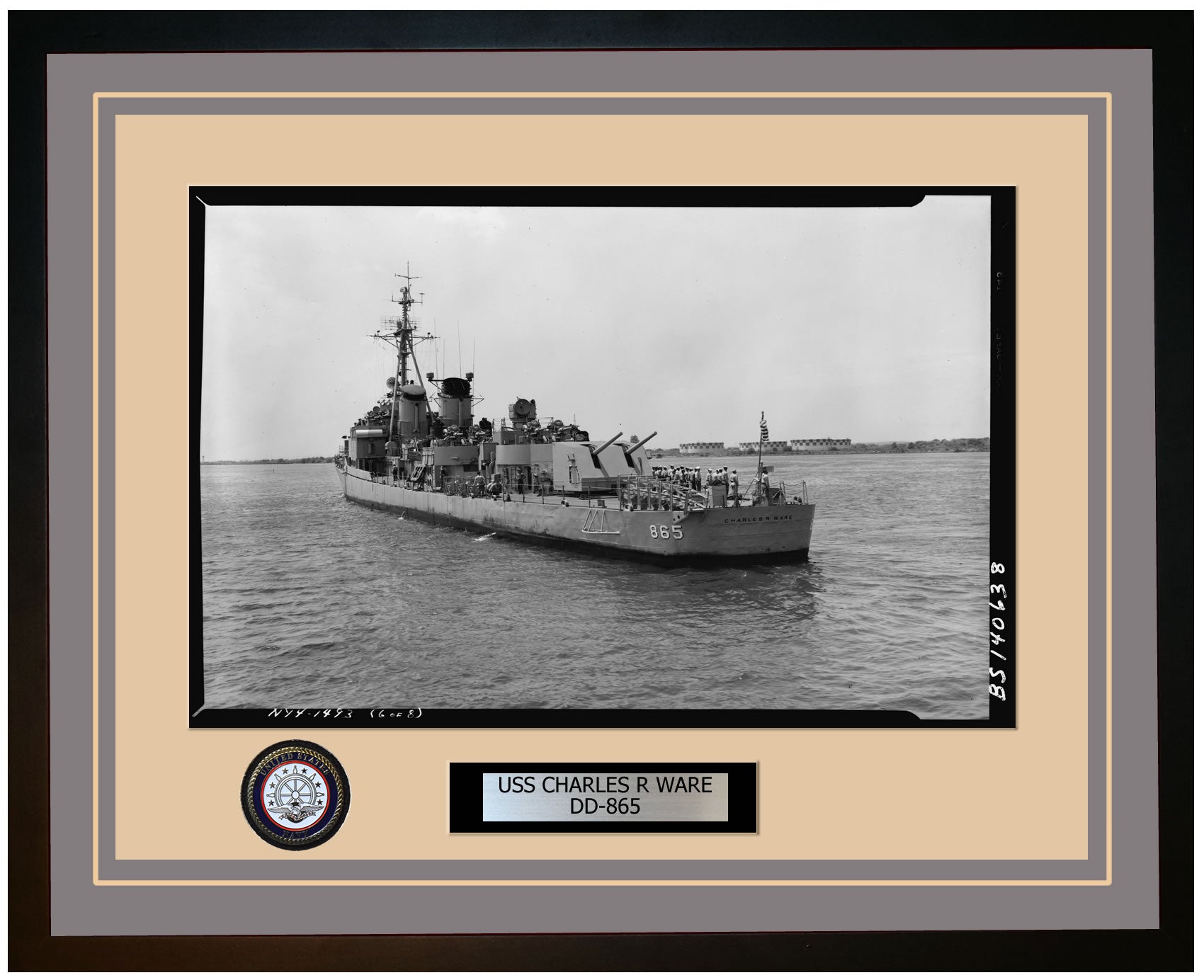 USS CHARLES R WARE DD-865 Framed Navy Ship Photo Grey