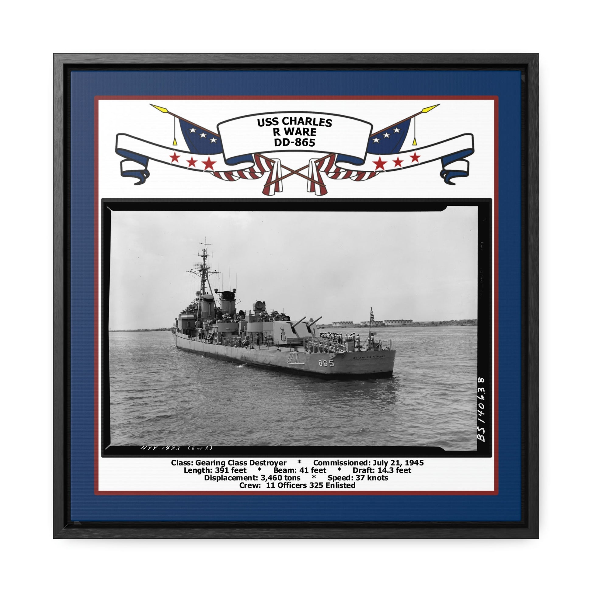 USS Charles R Ware DD-865 Navy Floating Frame Photo Front View