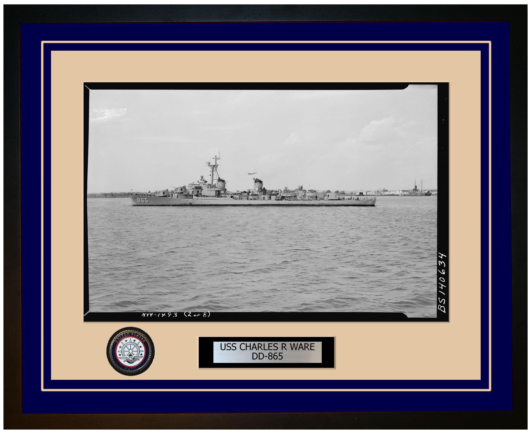 USS CHARLES R WARE DD-865 Framed Navy Ship Photo Blue