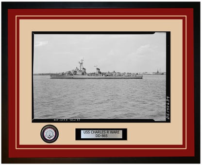 USS CHARLES R WARE DD-865 Framed Navy Ship Photo Burgundy