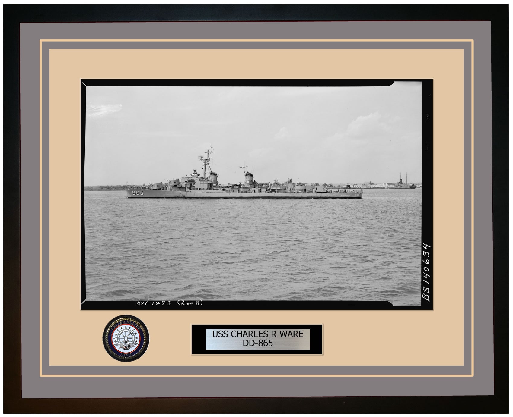 USS CHARLES R WARE DD-865 Framed Navy Ship Photo Grey