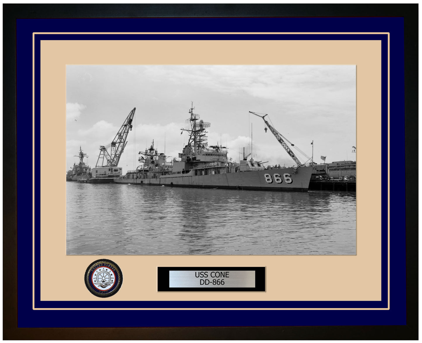 USS CONE DD-866 Framed Navy Ship Photo Blue