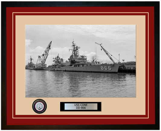 USS CONE DD-866 Framed Navy Ship Photo Burgundy