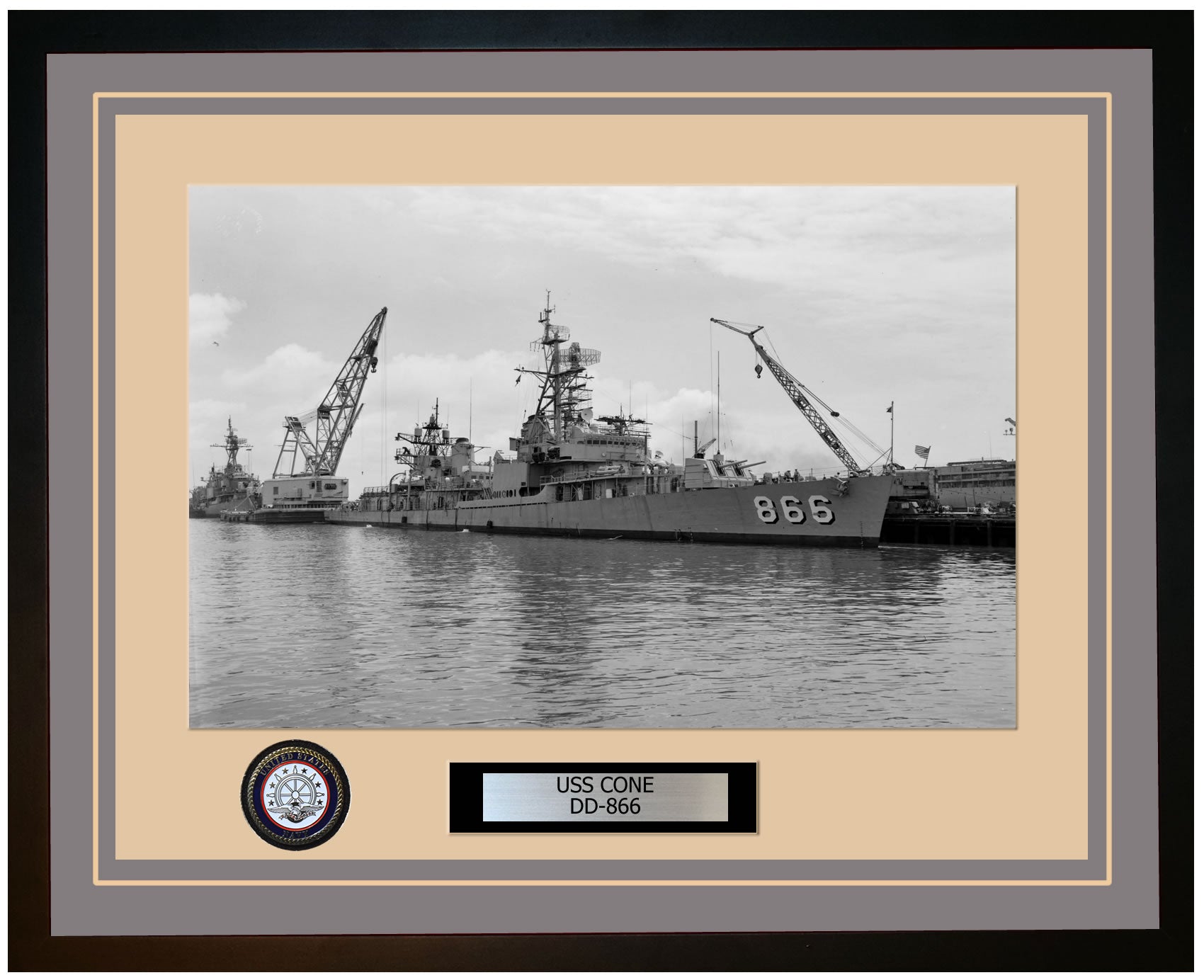 USS CONE DD-866 Framed Navy Ship Photo Grey