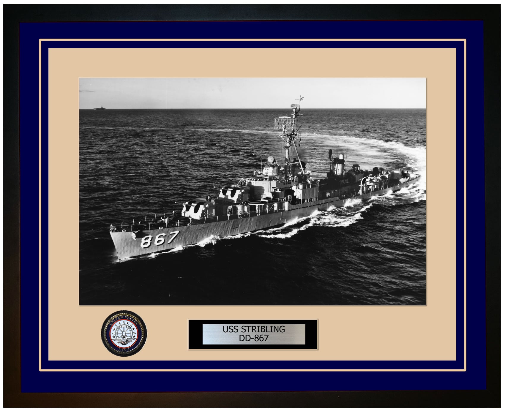 USS STRIBLING DD-867 Framed Navy Ship Photo Blue