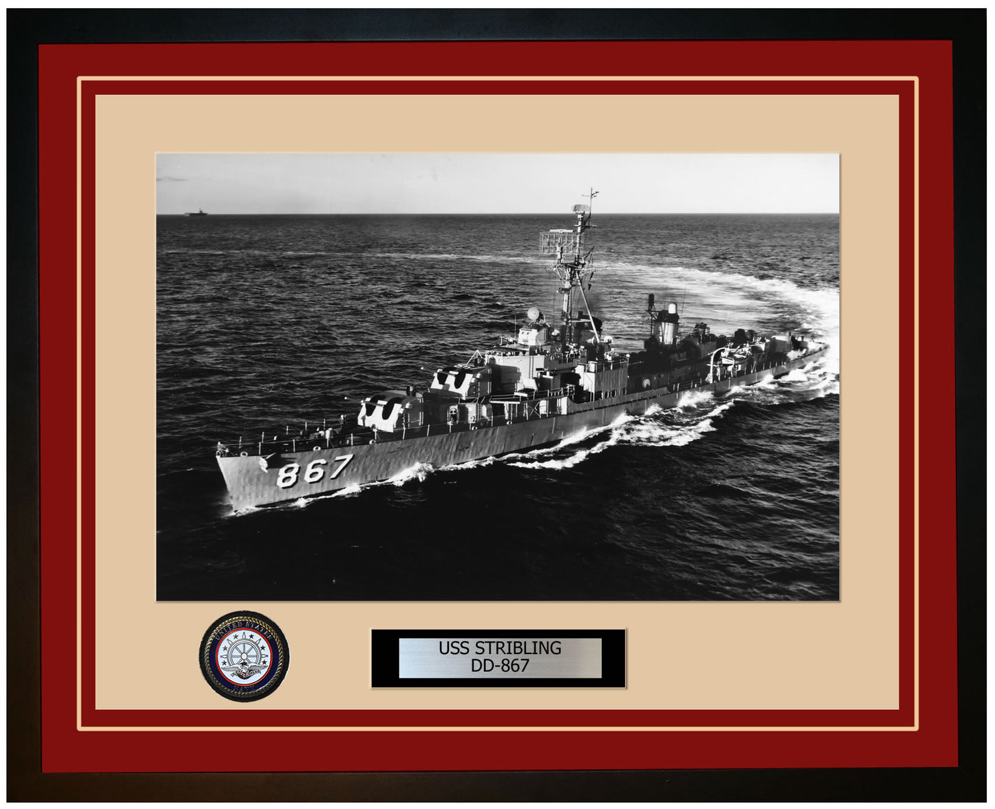 USS STRIBLING DD-867 Framed Navy Ship Photo Burgundy