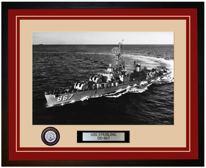 USS STRIBLING DD-867 Framed Navy Ship Photo Burgundy