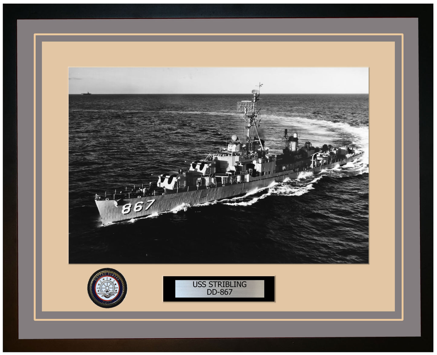 USS STRIBLING DD-867 Framed Navy Ship Photo Grey