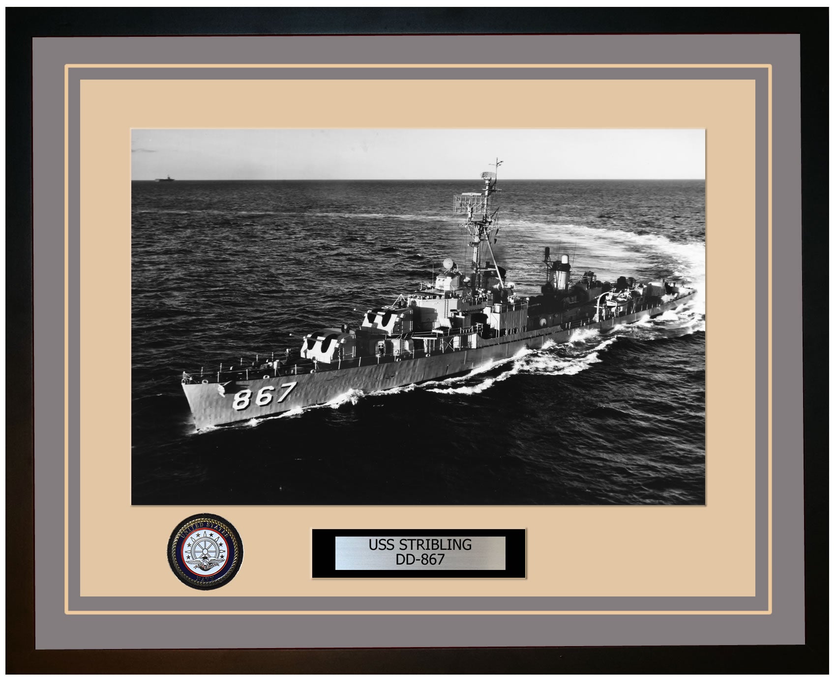 USS STRIBLING DD-867 Framed Navy Ship Photo Grey