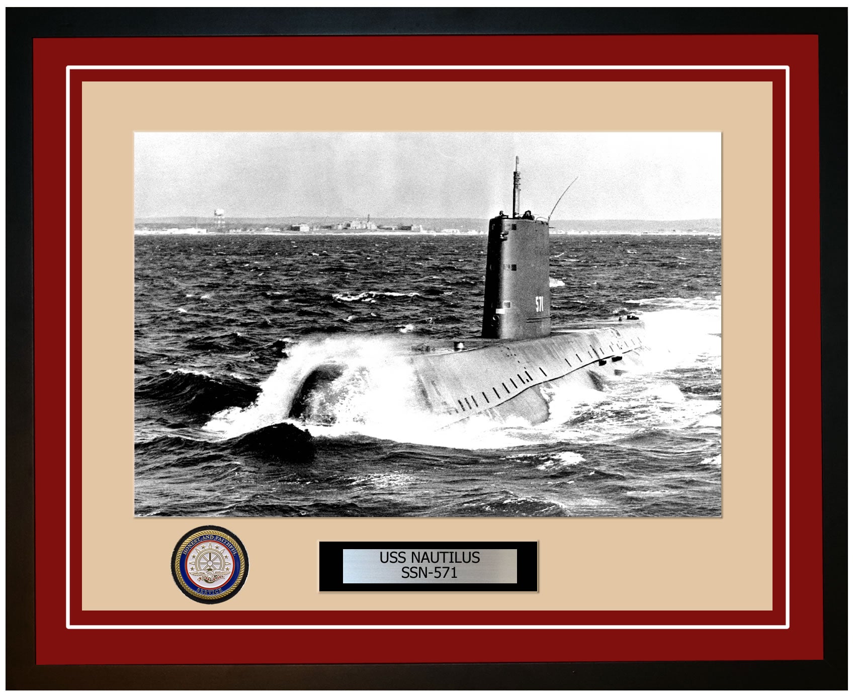 USS Nautilus SSN-571 Framed Navy Ship Photo Burgundy